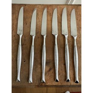 Vintage 6pc MCM 60s 70s Sophistication SRI Stainless Steel Japan Table Knives